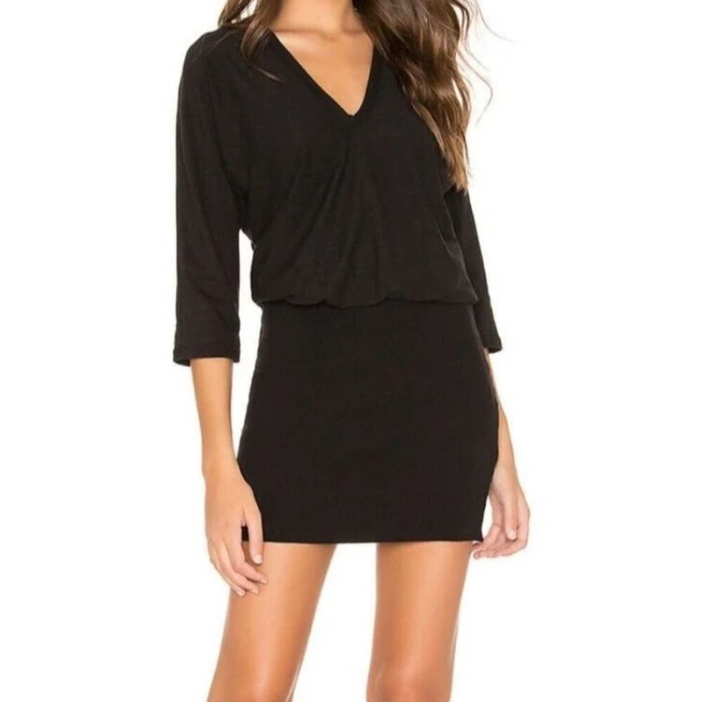 NWT James Perse Black Mixed Media Blouson Dress WVD6472 Size 1 S $265 LBD